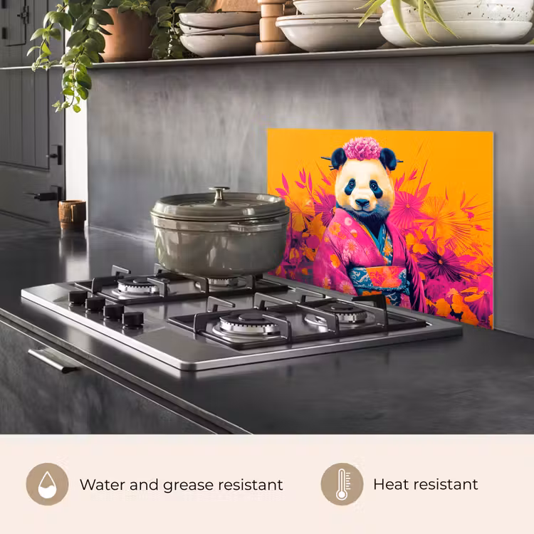 Kitchen splashback for hob - Kimono - Pink - Panda - Flower crown — 2