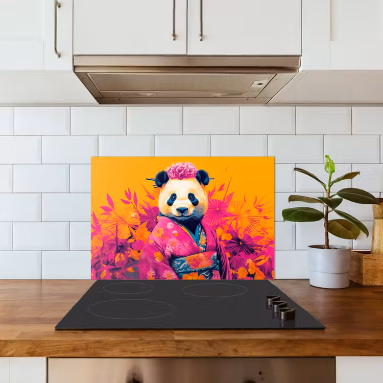 Kitchen splashback for hob - Kimono - Pink - Panda - Flower crown — 3