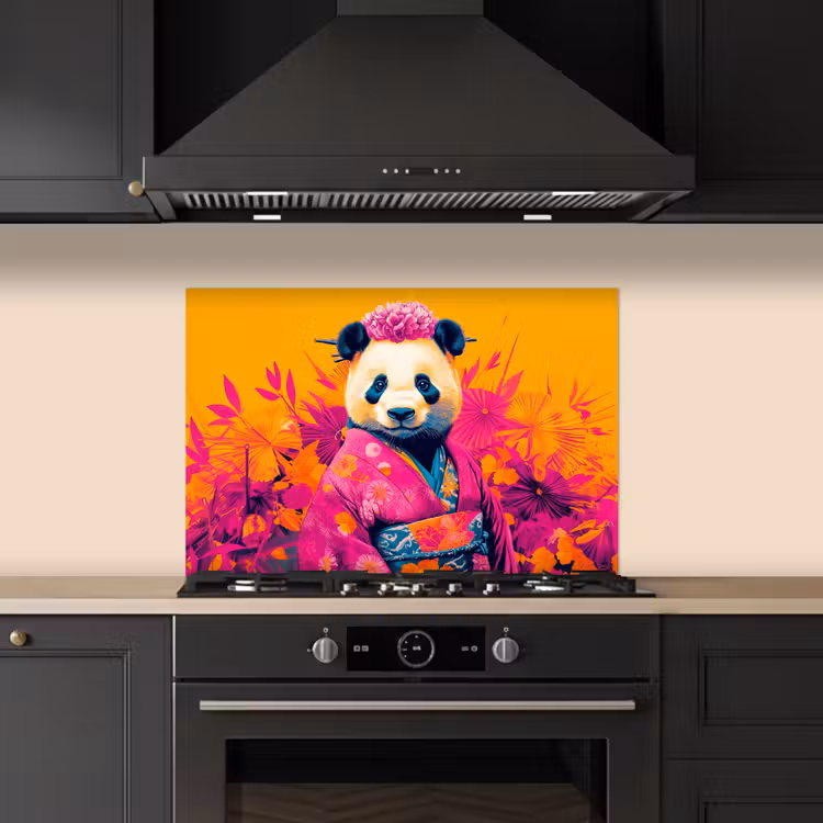 Kitchen splashback for hob - Kimono - Pink - Panda - Flower crown — 5