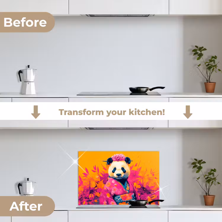 Kitchen splashback for hob - Kimono - Pink - Panda - Flower crown — 7