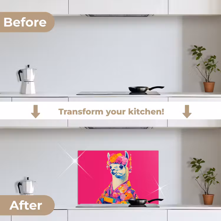 Kitchen splashback for hob - Lama - Kimono - Flower Wreath - Bright Pink — 7
