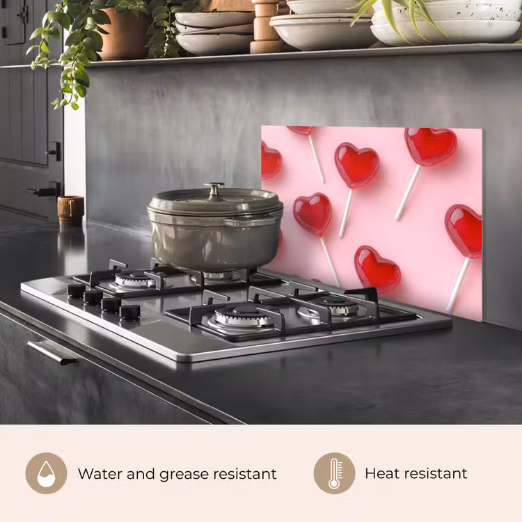 Kitchen splashback for hob - Lollipops - Hearts - Pink — 2