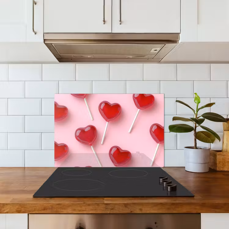 Kitchen splashback for hob - Lollipops - Hearts - Pink — 3