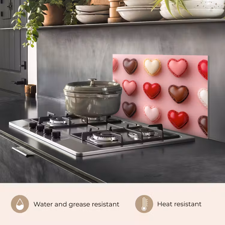 Kitchen splashback for hob - Macarons - Hearts - Colorful - Pink — 2