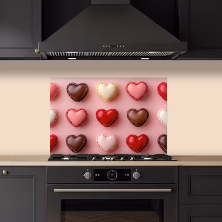 Kitchen splashback for hob - Macarons - Hearts - Colorful - Pink — 5