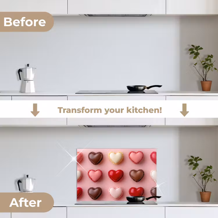 Kitchen splashback for hob - Macarons - Hearts - Colorful - Pink — 7