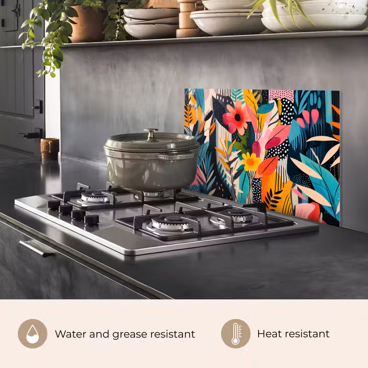 Kitchen splashback for hob - Painting - Abstract - Flowers - Pink — 2