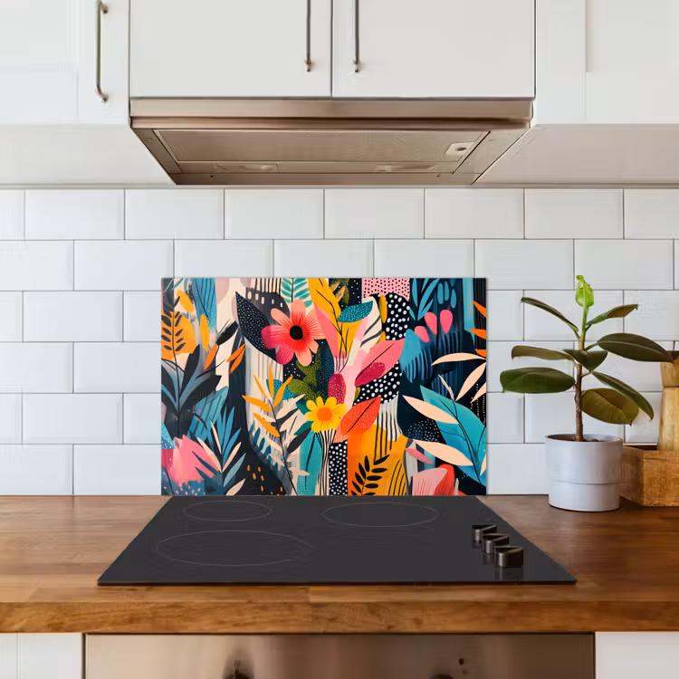 Kitchen splashback for hob - Painting - Abstract - Flowers - Pink — 3
