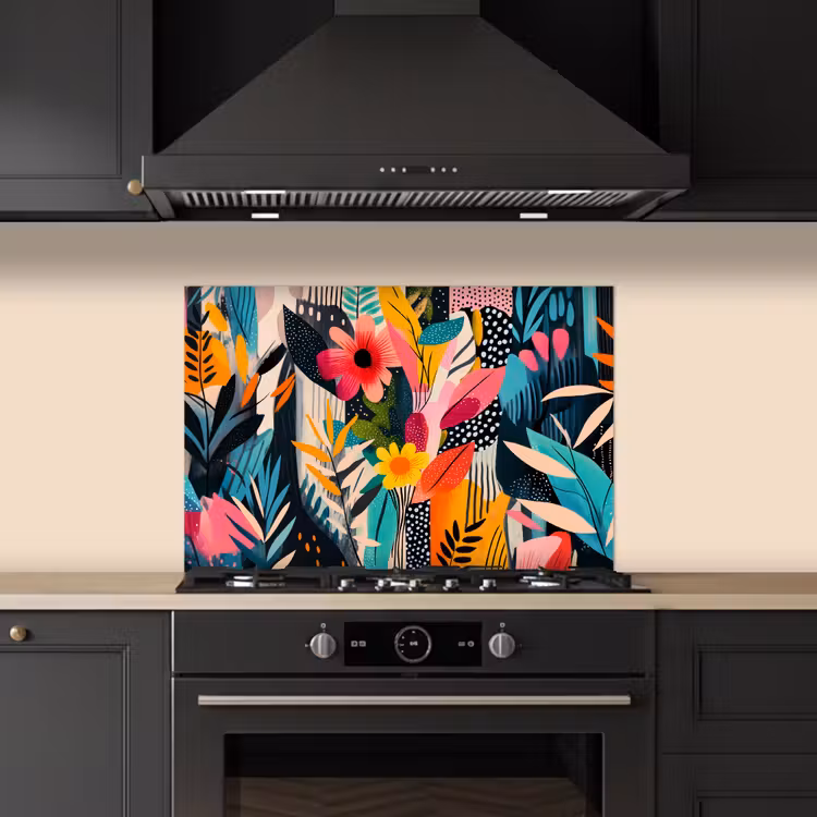 Kitchen splashback for hob - Painting - Abstract - Flowers - Pink — 5