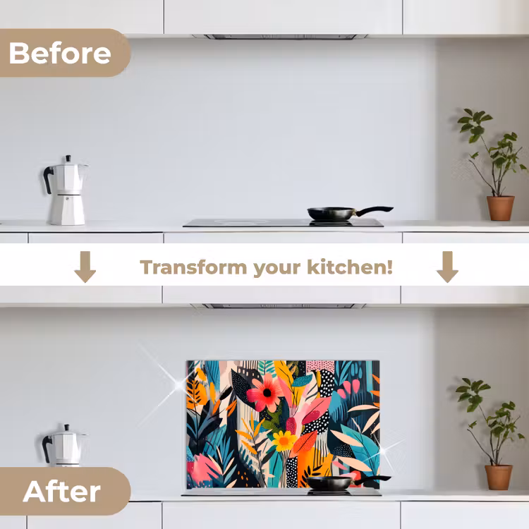 Kitchen splashback for hob - Painting - Abstract - Flowers - Pink — 7