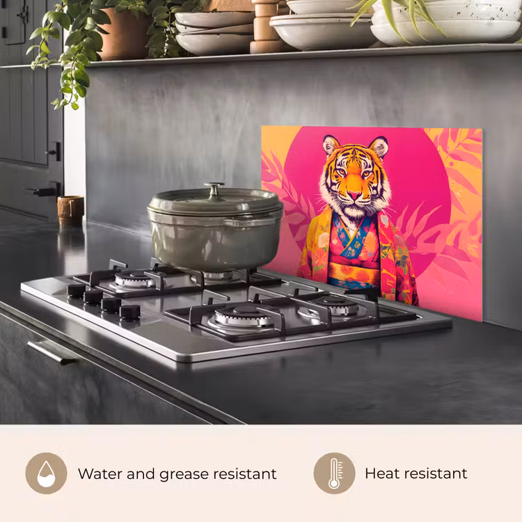 Kitchen splashback for hob - Tiger - Kimono - Plants - Pink — 2