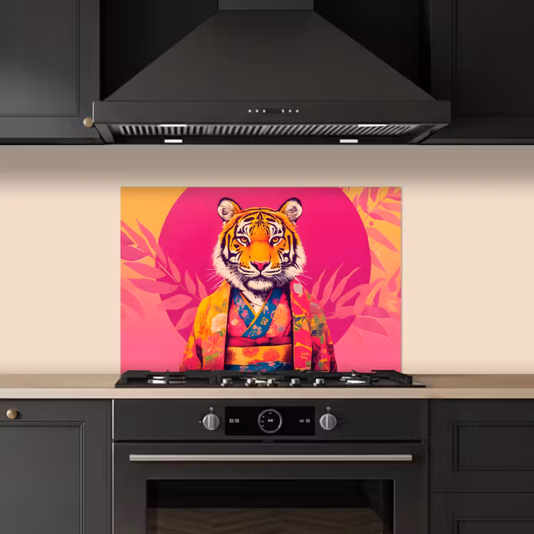 Kitchen splashback for hob - Tiger - Kimono - Plants - Pink — 5