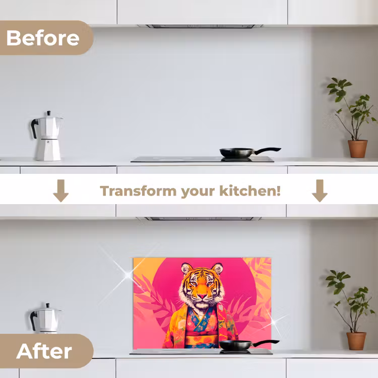 Kitchen splashback for hob - Tiger - Kimono - Plants - Pink — 7