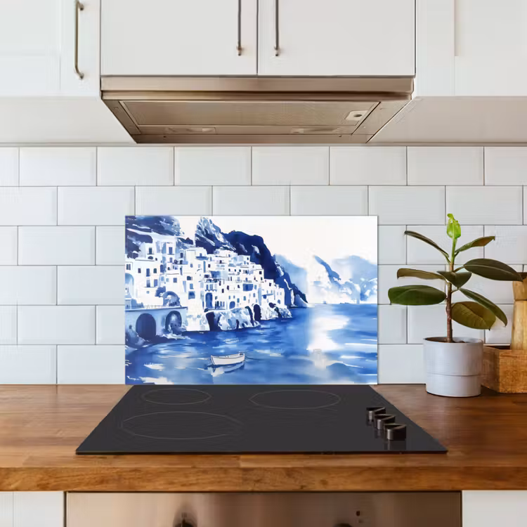 Kitchen splashback for hob - Village - Rock Wall - Rowboat - Water — 3