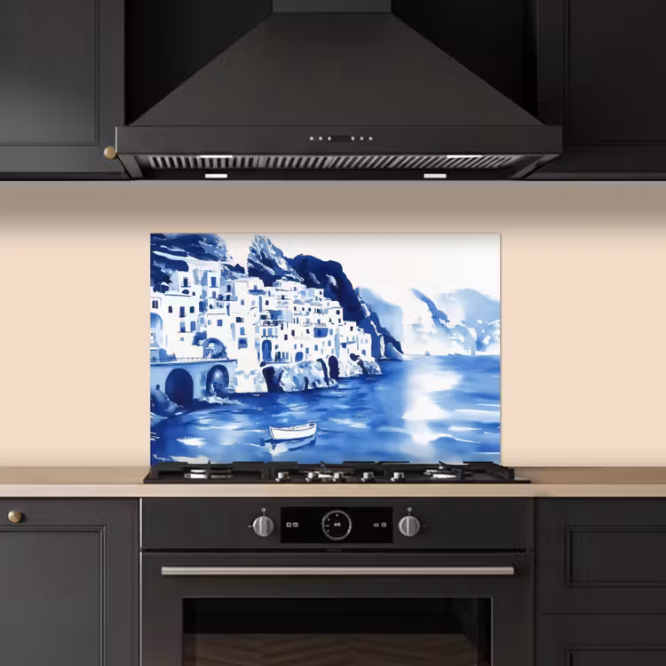 Kitchen splashback for hob - Village - Rock Wall - Rowboat - Water — 5