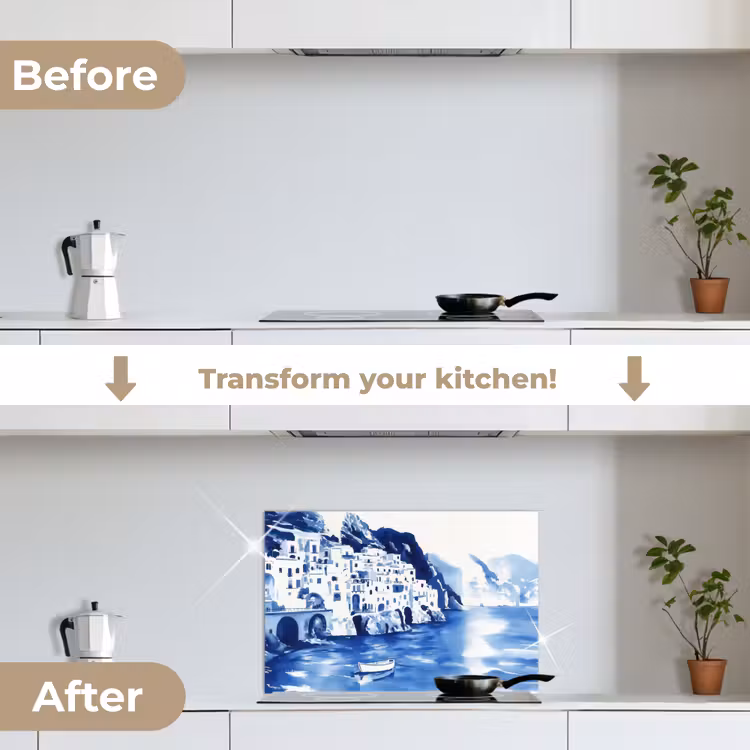 Kitchen splashback for hob - Village - Rock Wall - Rowboat - Water — 7