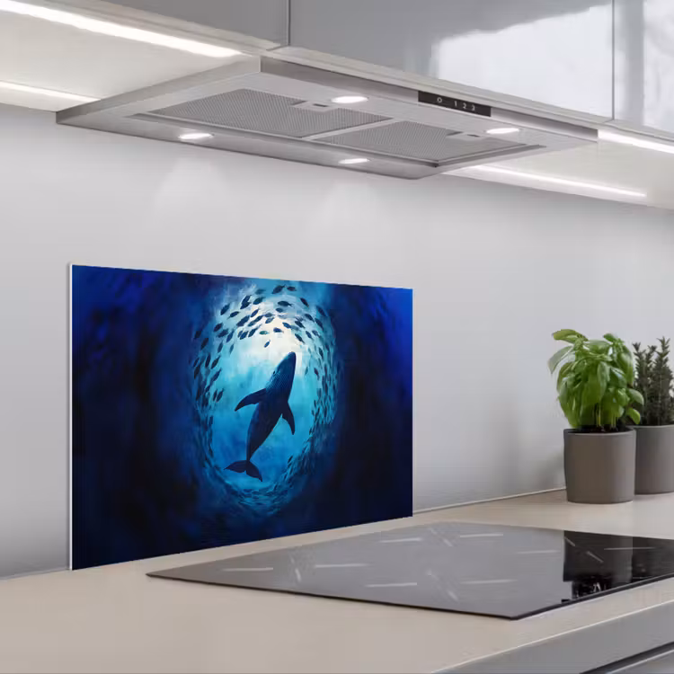 Kitchen splashback for hob - Whale - Fish - Dark Blue — 1