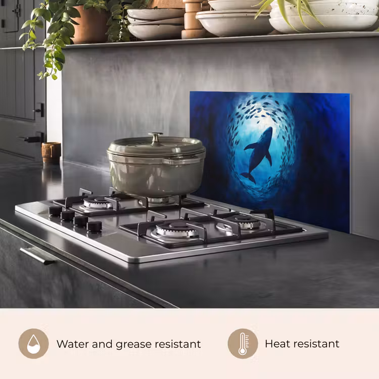 Kitchen splashback for hob - Whale - Fish - Dark Blue — 2