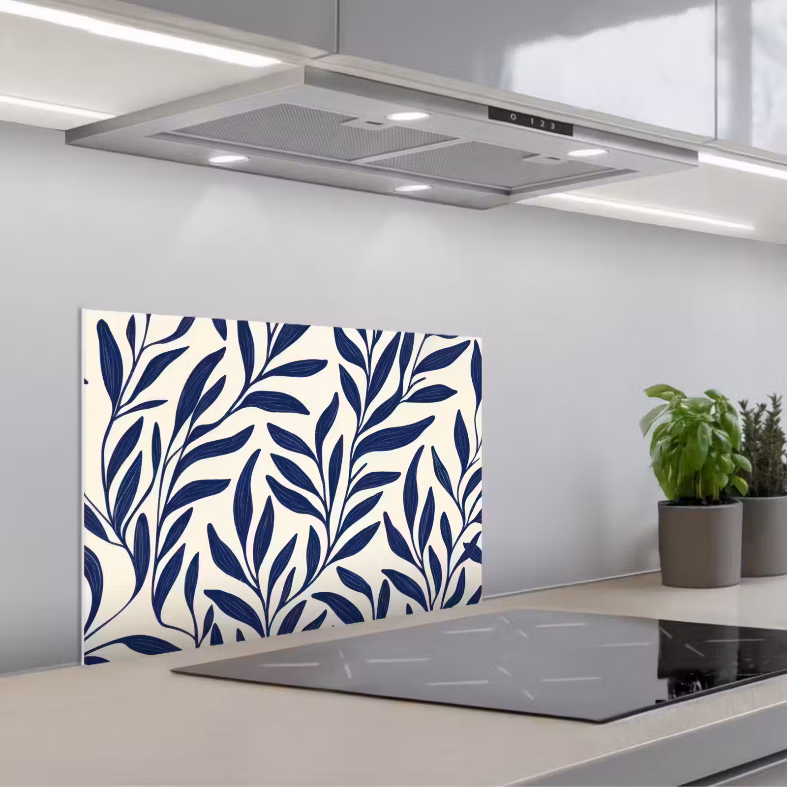 Kitchen splashback for hob - Leaves - ivy - Dark blue — 1