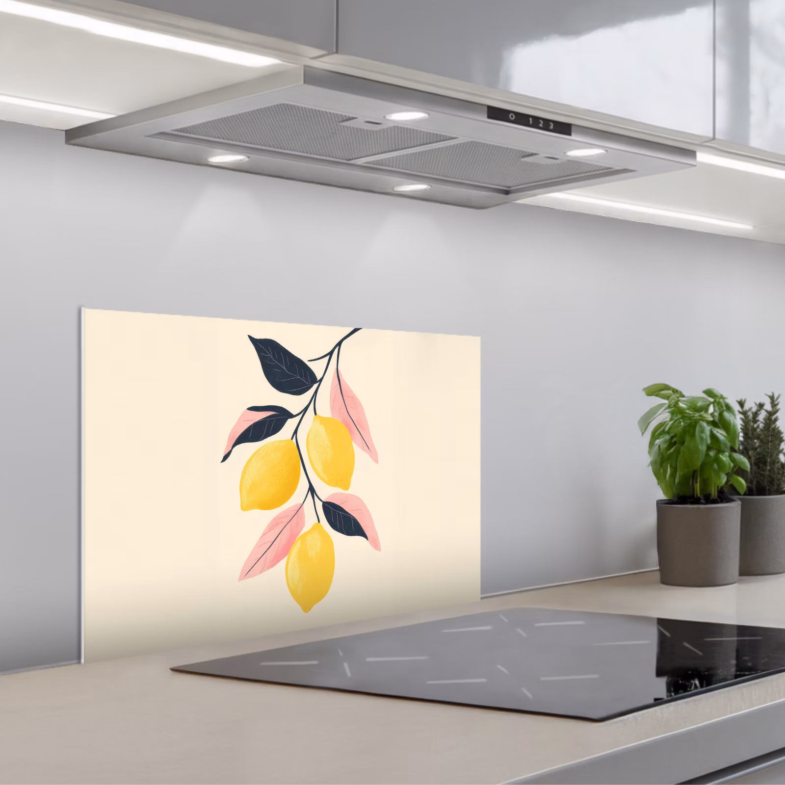 Kitchen splashback for hob - Lemons - Bright yellow - Branch - Leaves — 1