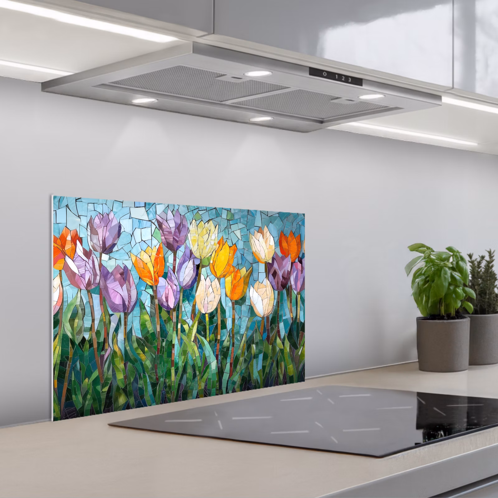 Kitchen splashback for hob - Mosaic - Field - Tulips - Colorful — 1