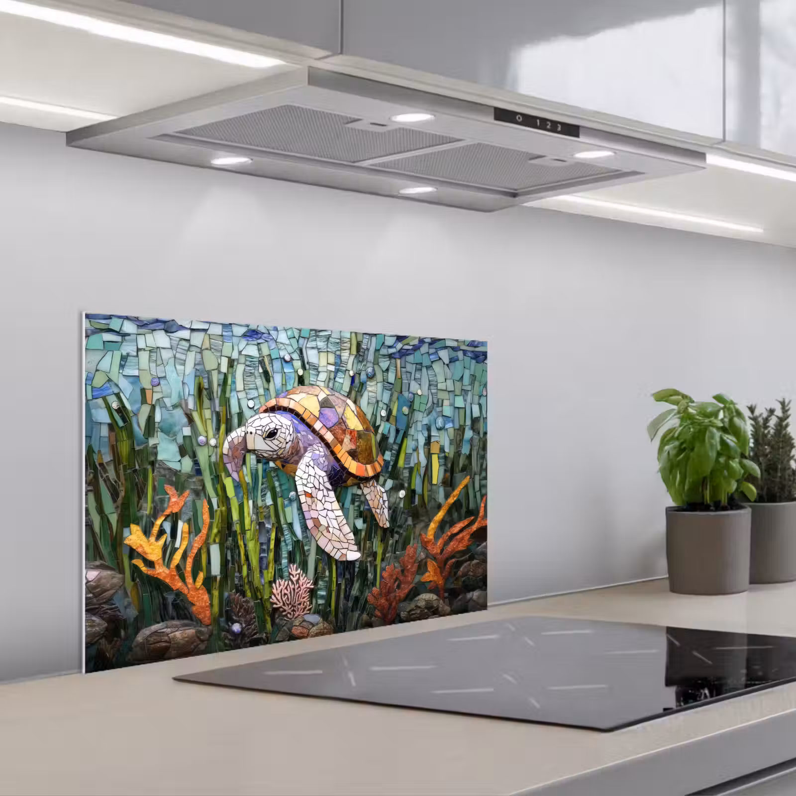 Kitchen splashback for hob - Turtle - Seaweed - Mosaic — 1