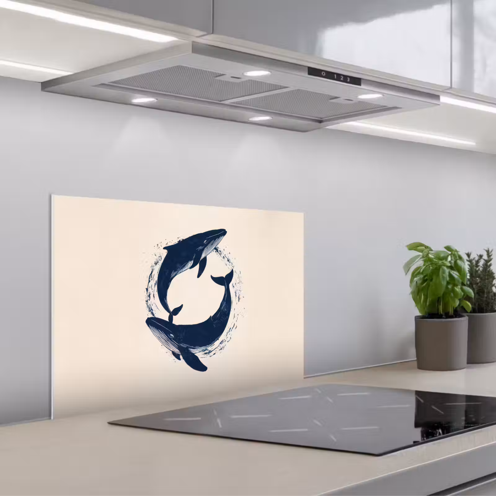 Kitchen splashback for hob - Whales - Splashes - Circle - Dark blue — 1