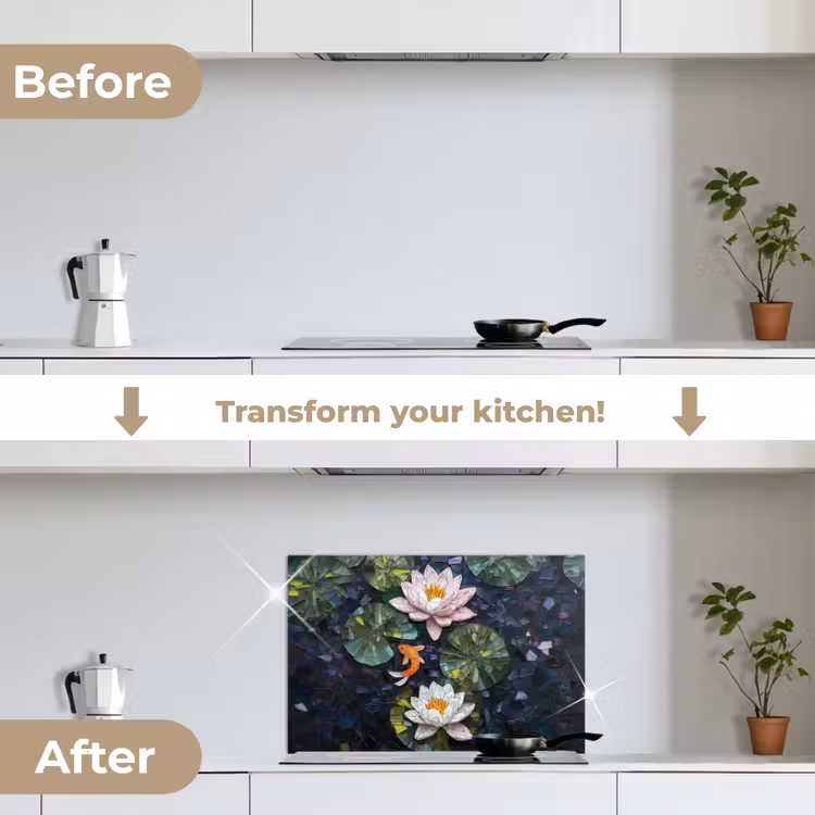 Kitchen splashback for hob - Glass pieces - Lily leaves - Fish - Orange — 7