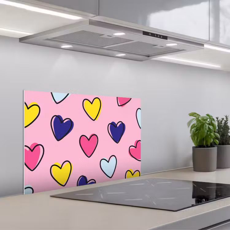 Kitchen splashback for hob - Hearts - Valentine - Pattern - Colorful — 1