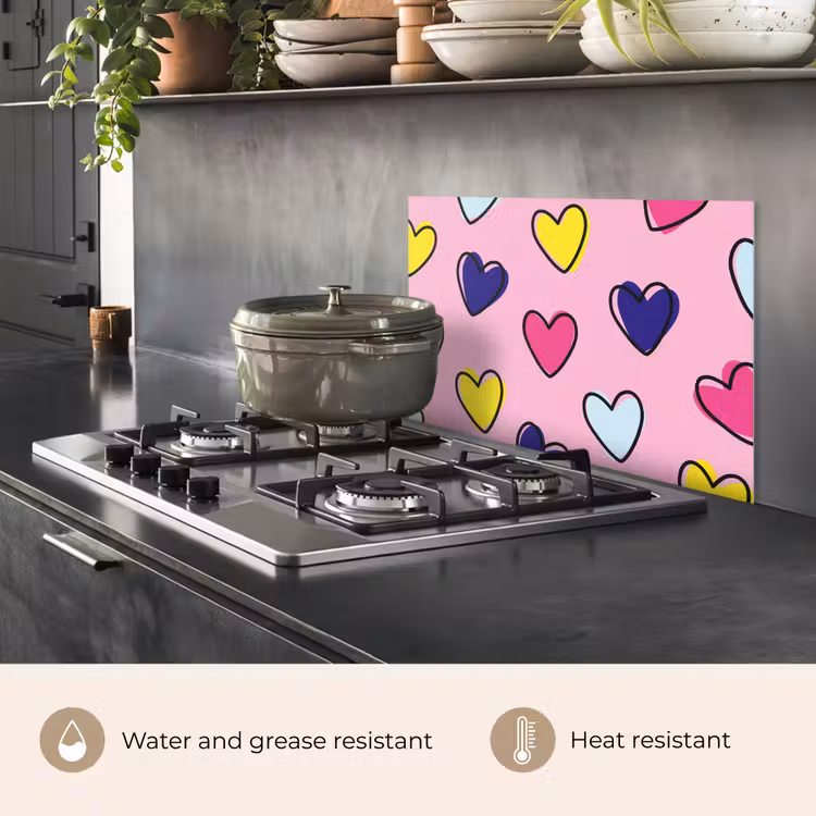 Kitchen splashback for hob - Hearts - Valentine - Pattern - Colorful — 2