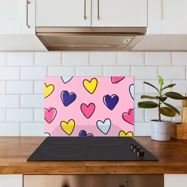 Kitchen splashback for hob - Hearts - Valentine - Pattern - Colorful — 3
