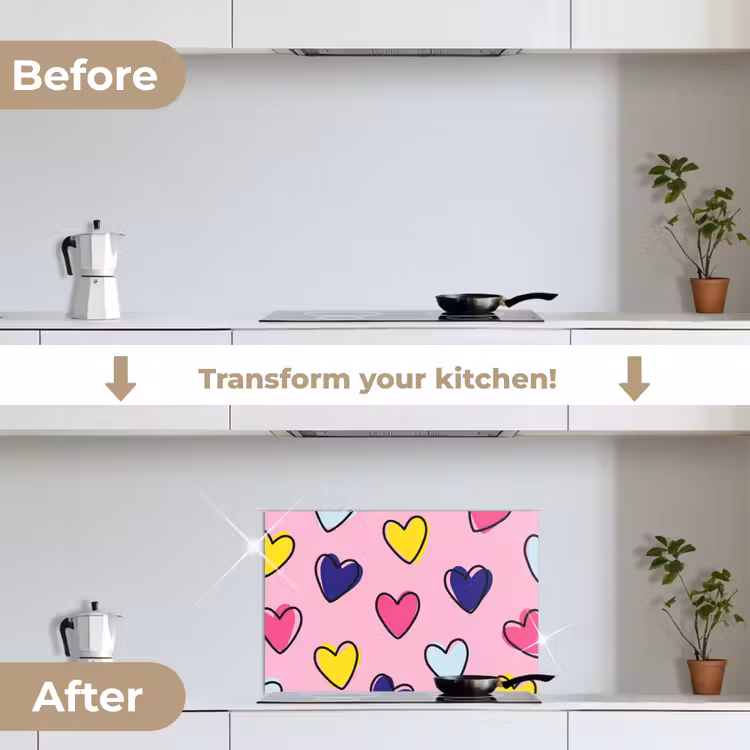 Kitchen splashback for hob - Hearts - Valentine - Pattern - Colorful — 7