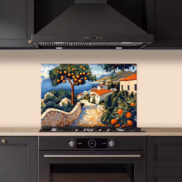 Kitchen splashback for hob - Houses - Mosaic - Orange trees - Sea — 5