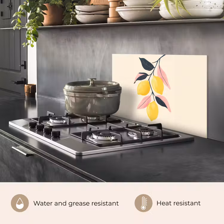 Kitchen splashback for hob - Lemons - Bright yellow - Branch - Leaves — 2
