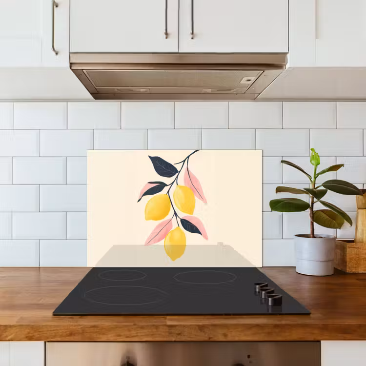 Kitchen splashback for hob - Lemons - Bright yellow - Branch - Leaves — 3