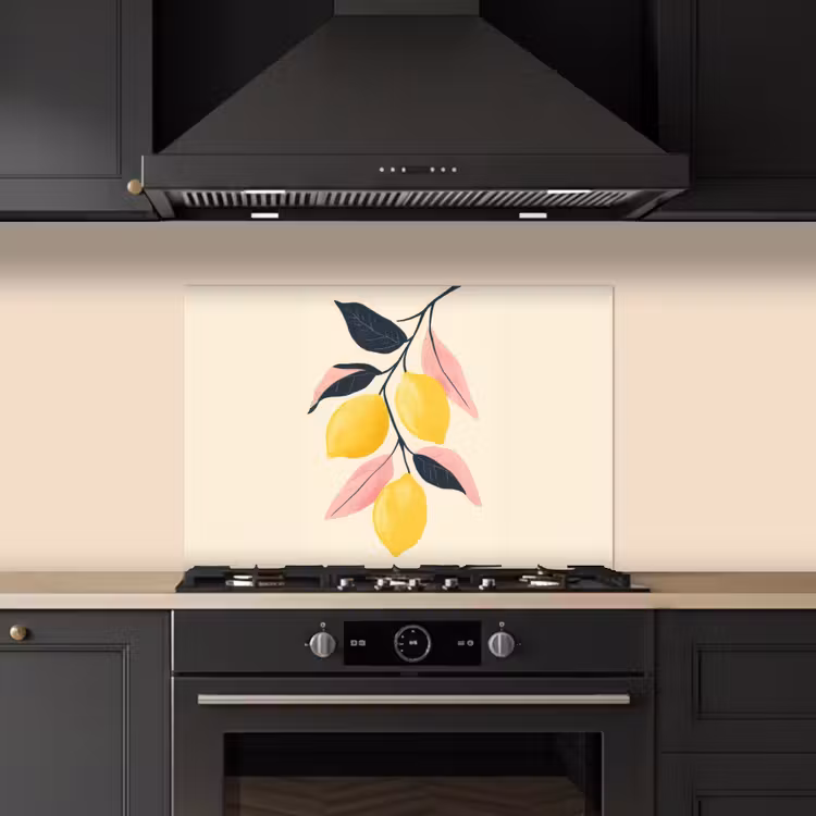 Kitchen splashback for hob - Lemons - Bright yellow - Branch - Leaves — 5