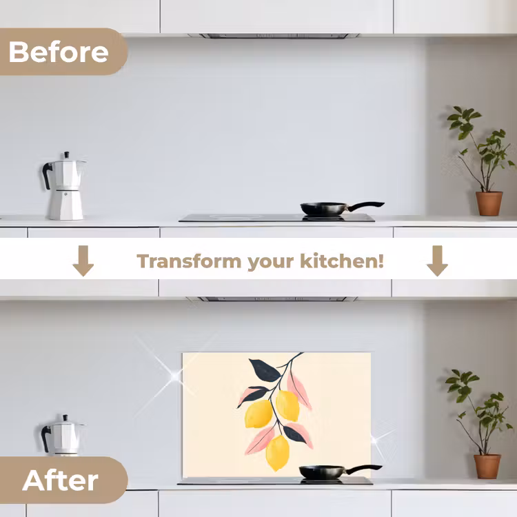 Kitchen splashback for hob - Lemons - Bright yellow - Branch - Leaves — 7