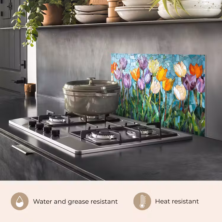 Kitchen splashback for hob - Mosaic - Field - Tulips - Colorful — 2