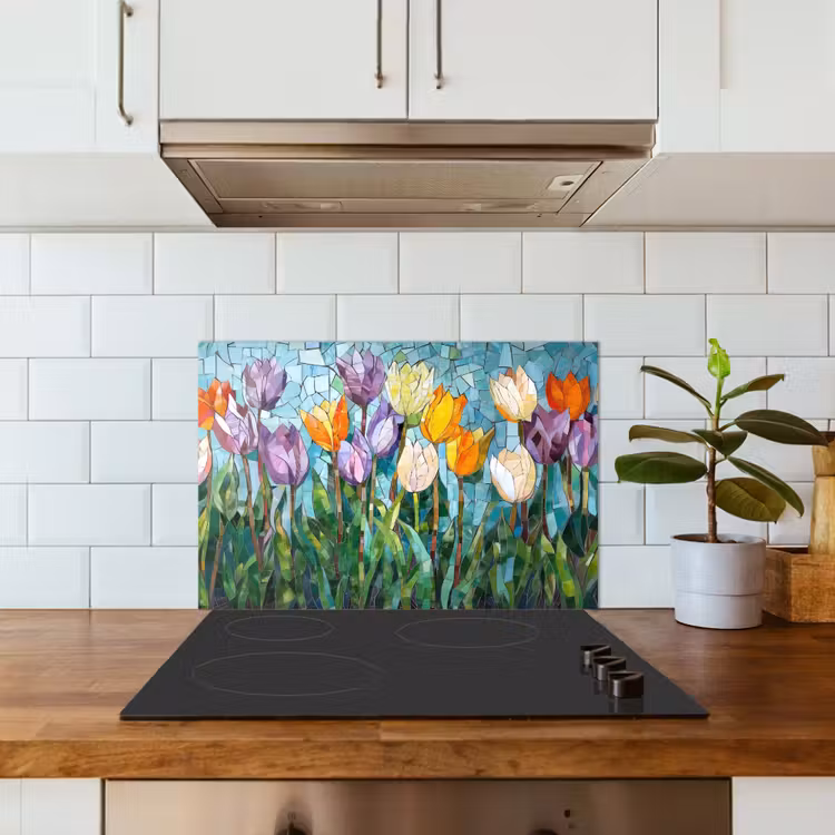 Kitchen splashback for hob - Mosaic - Field - Tulips - Colorful — 3