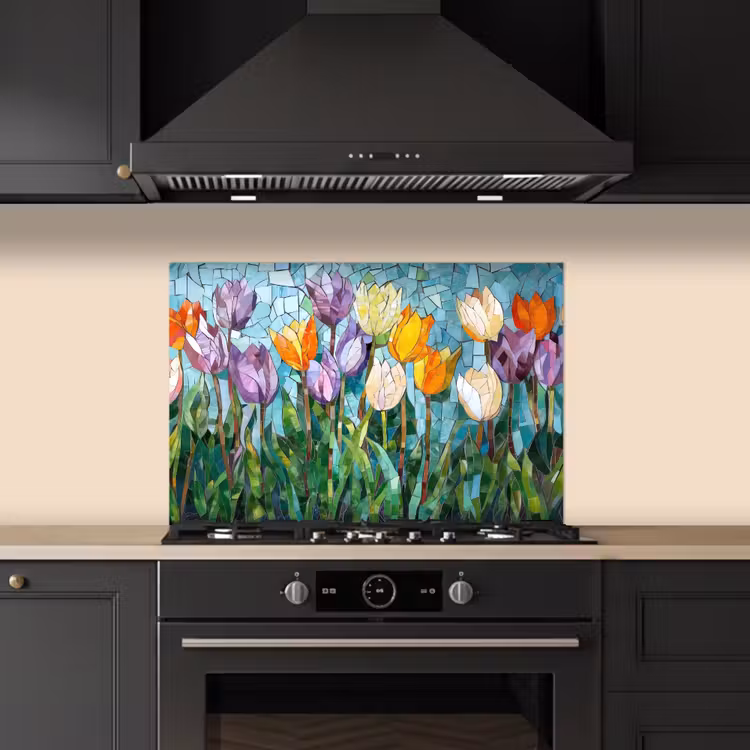 Kitchen splashback for hob - Mosaic - Field - Tulips - Colorful — 5