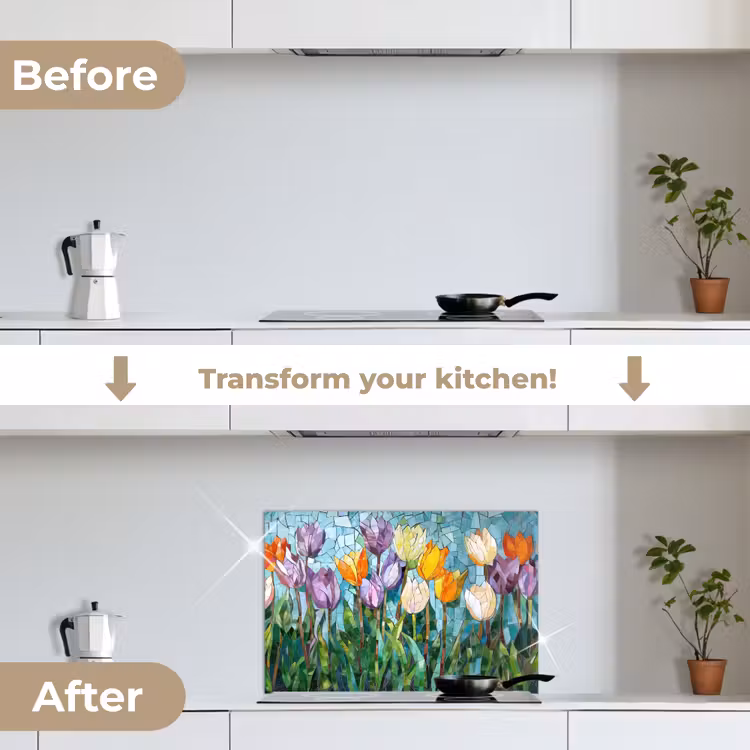 Kitchen splashback for hob - Mosaic - Field - Tulips - Colorful — 7