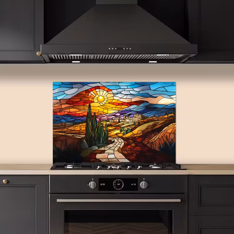 Kitchen splashback for hob - Mosaic - Sun - Landscape - Village — 5