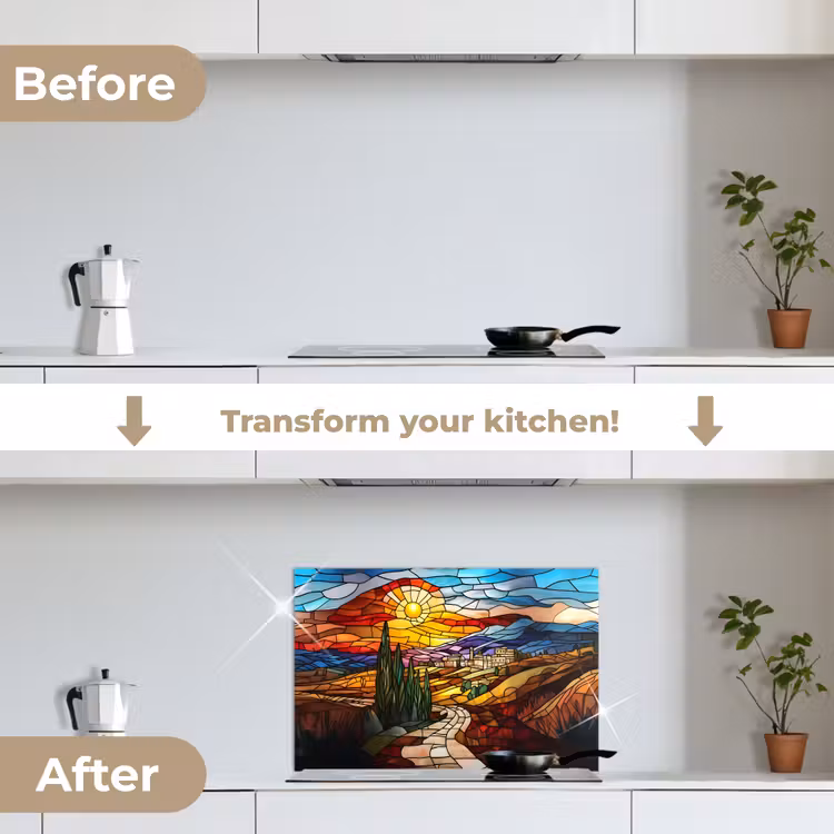 Kitchen splashback for hob - Mosaic - Sun - Landscape - Village — 7
