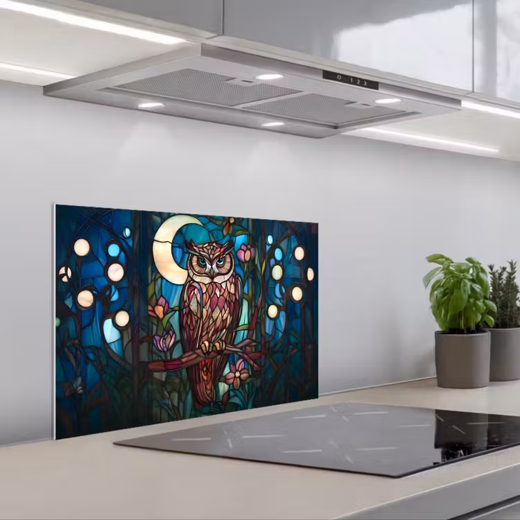 Kitchen splashback for hob - Owl - Mosaic - Moon - Night — 1