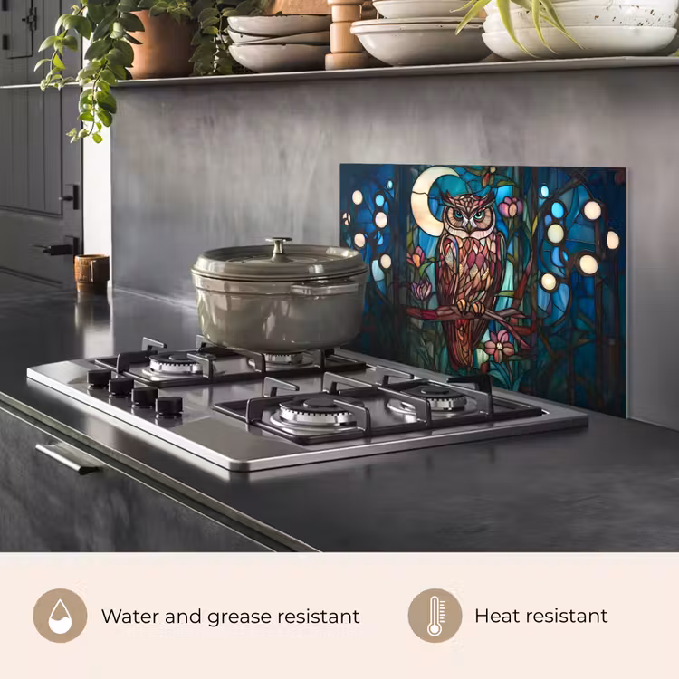 Kitchen splashback for hob - Owl - Mosaic - Moon - Night — 2