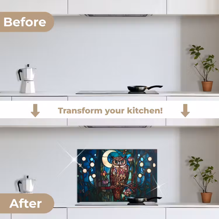 Kitchen splashback for hob - Owl - Mosaic - Moon - Night — 7