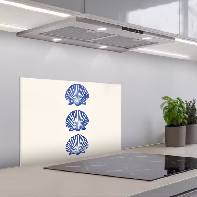 Kitchen splashback for hob - Shells - Blue - Pattern — 1