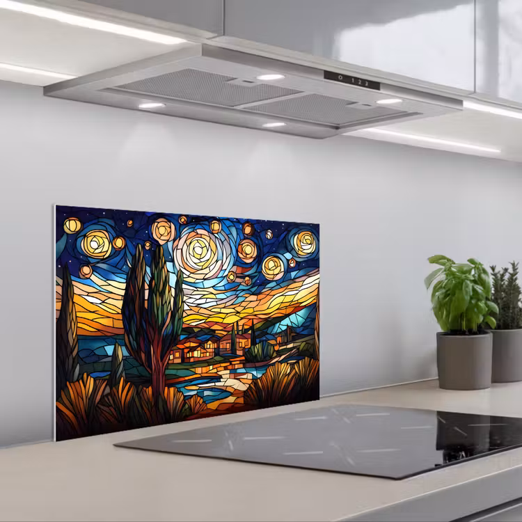 Kitchen splashback for hob - Sky - Stars - Mosaic - Houses — 1