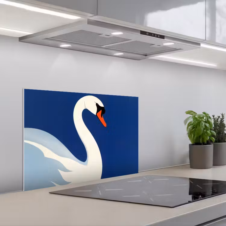 Kitchen splashback for hob - Swan - White - Beak - Illustration — 1