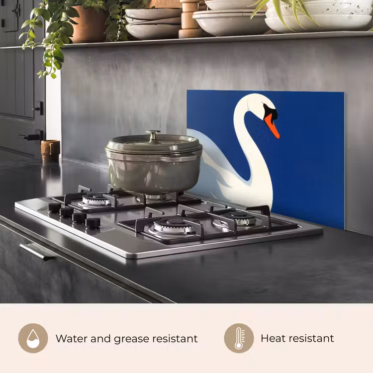 Kitchen splashback for hob - Swan - White - Beak - Illustration — 2